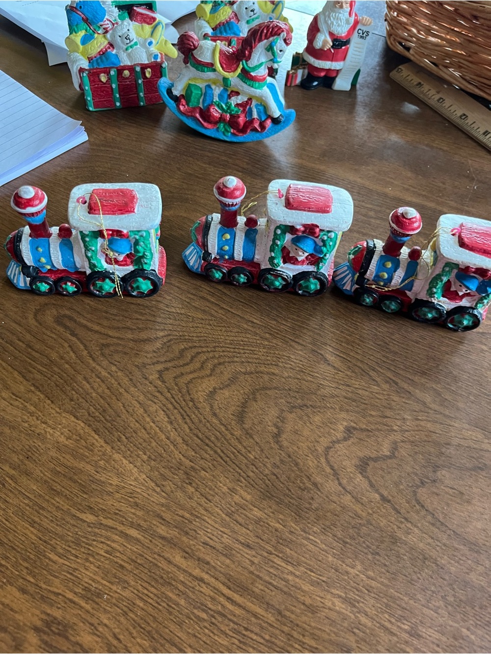 Resin ornaments Train Set - Red, White & Blue Holiday Locomotives, Rocking Horse